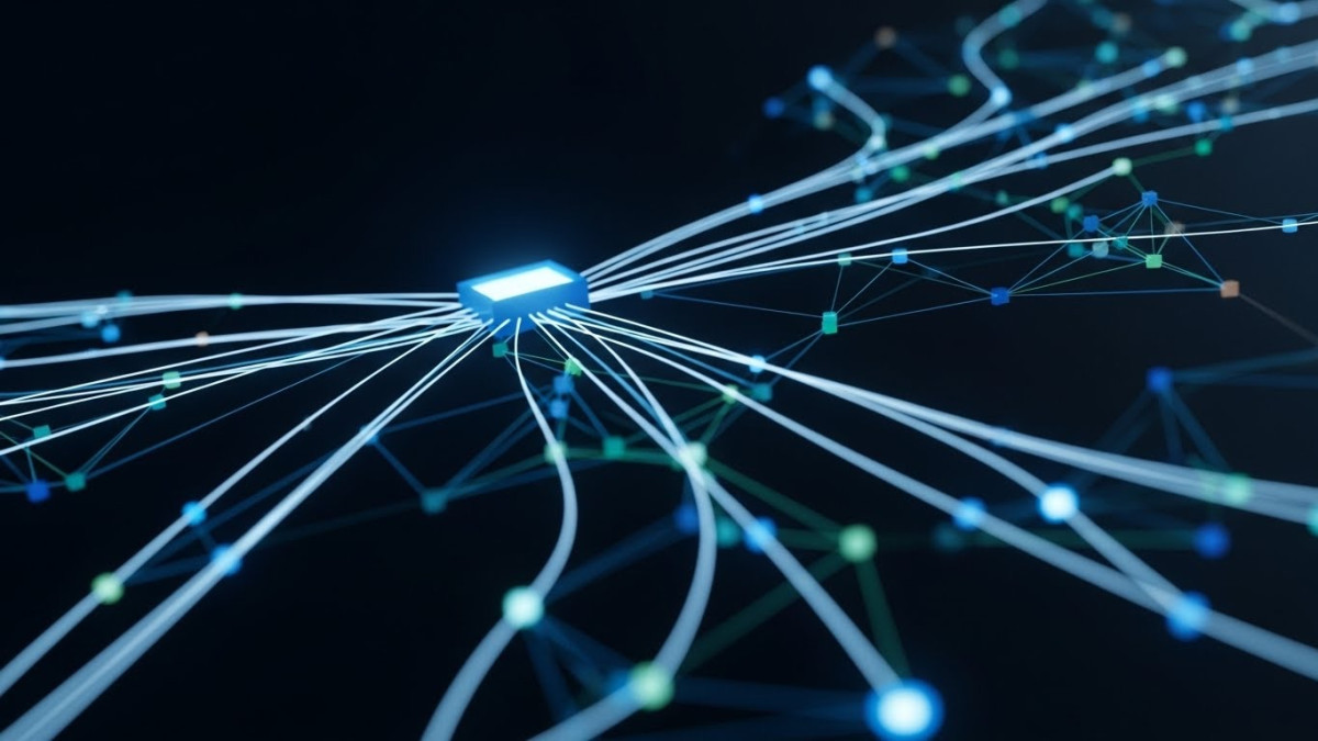 Redundant network infrastructure with multiple interconnected pathways representing reliable SIP trunking services.
