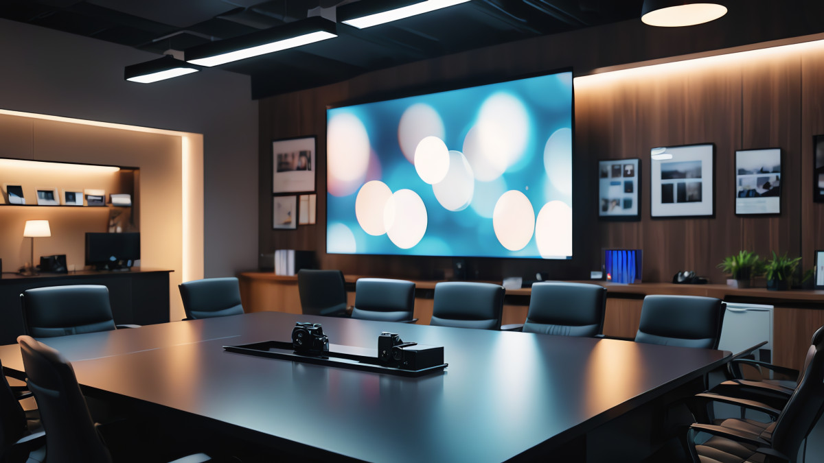 NYC business conference room with integrated audio visual system and mounted 
