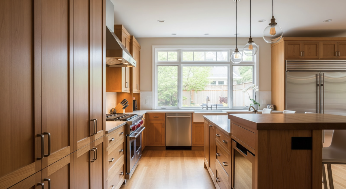 Custom wood kitchen cabinets in a remodeled Marin County home