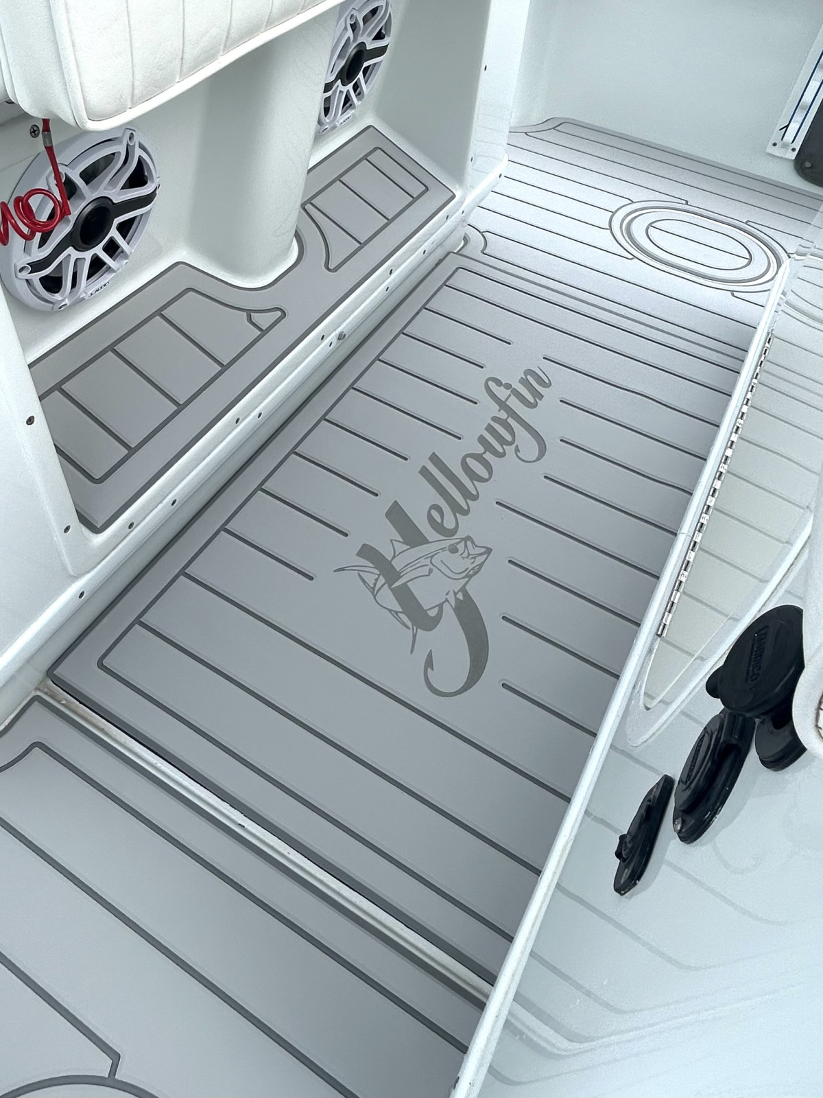 Custom PE foam helm pad installed on a South Florida center console boat for comfort and traction