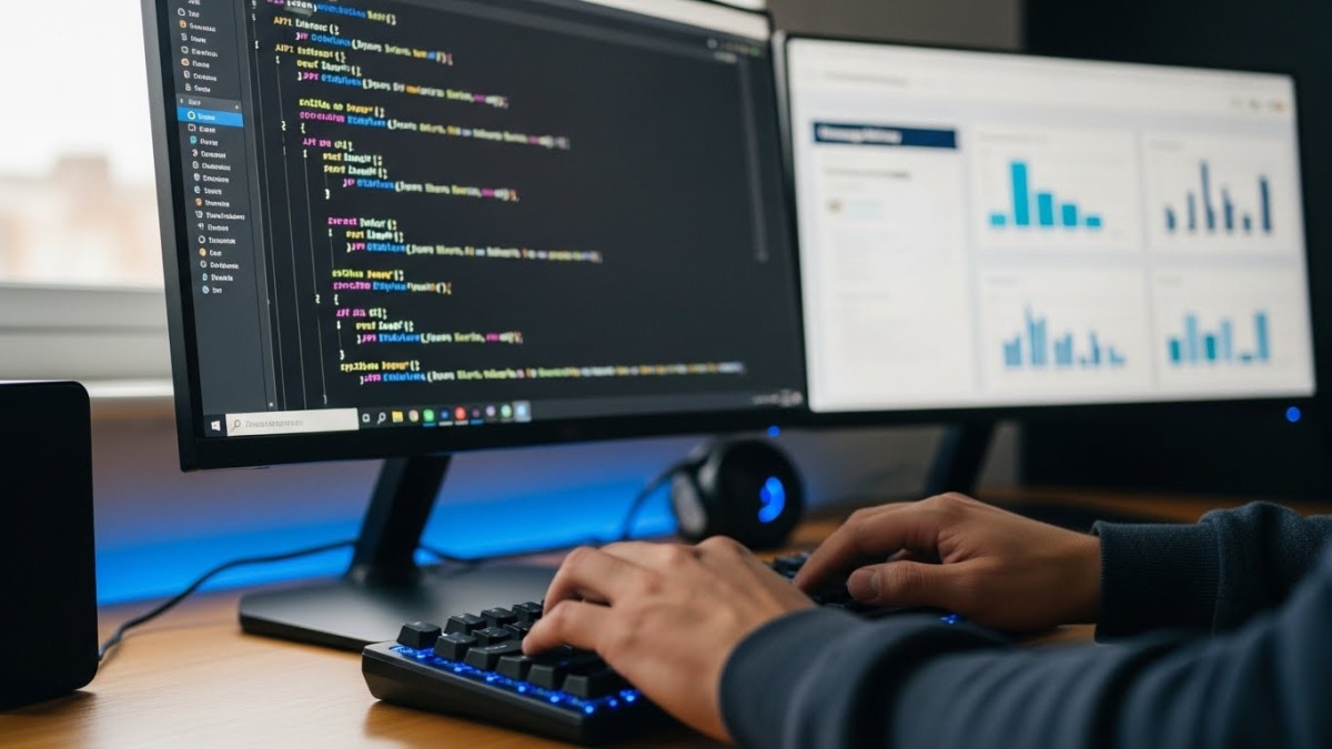 CPaaS API Integration for Developer Communication Solutions Developer integrating CPaaS APIs for messaging and voice communication capabilities.