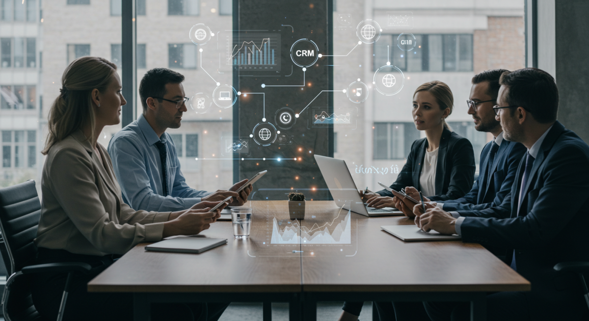 Business Integration Success with Voice API Automation VoIP Tools Business team collaborating with integrated VoIP automation tools and workflow systems.