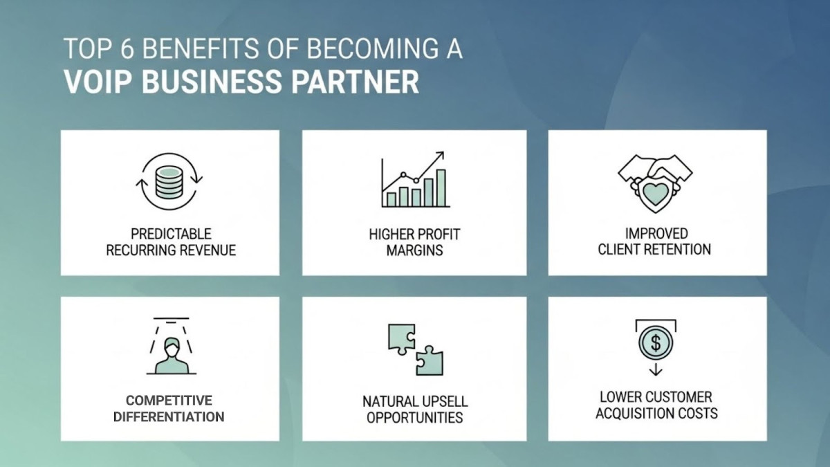 Infographic showing the top six benefits of becoming a VoIP business partner.