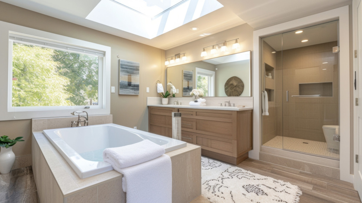 Modern bathroom remodel in Sonoma County with walk-in shower and updated fixtures