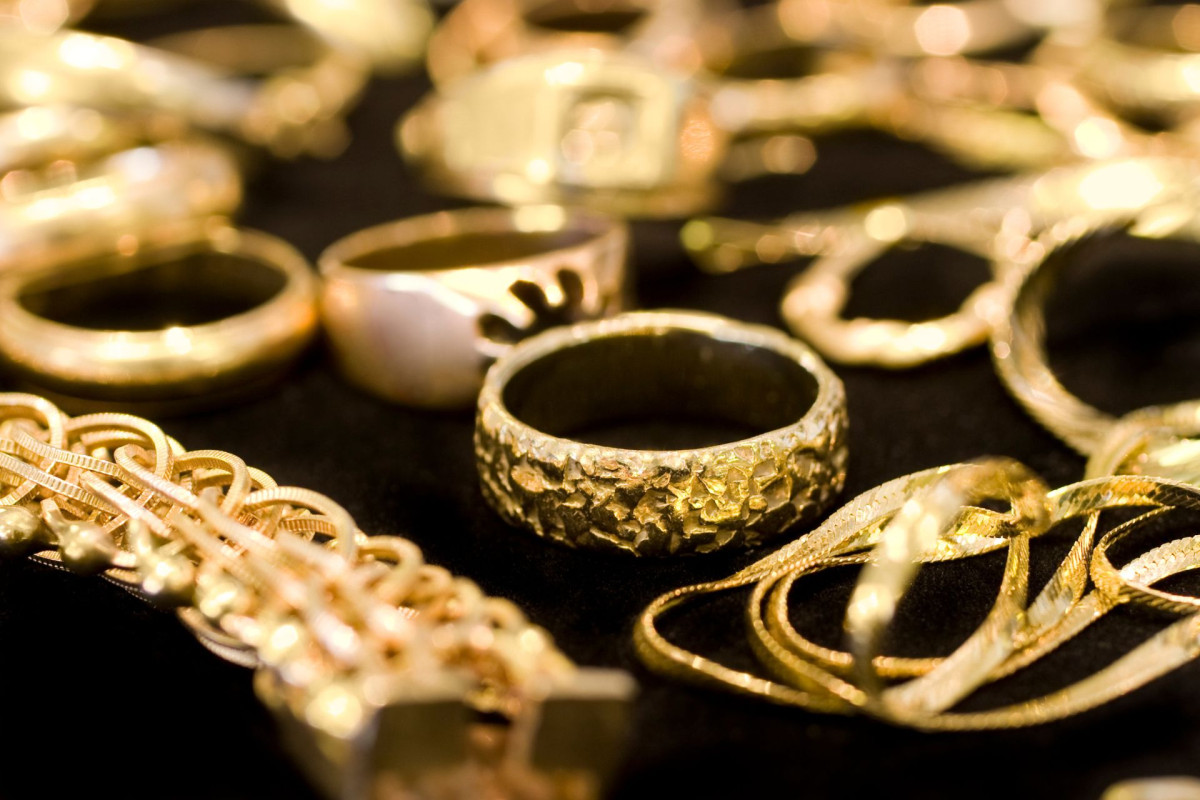 gold jewelry on display in a jewelry shop