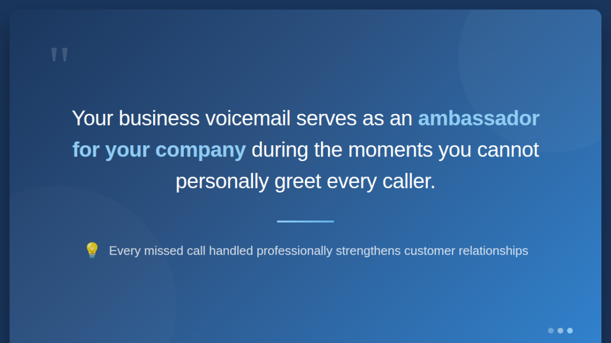Pull quote highlighting the importance of voicemail as a brand ambassador for business communication.