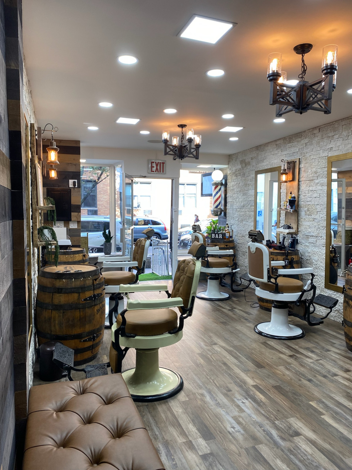 barbershop interiors with chairs and decor