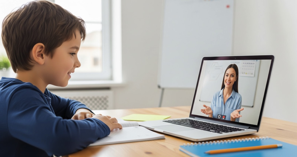 Autism tutor helping a homeschool student in engaging lesson