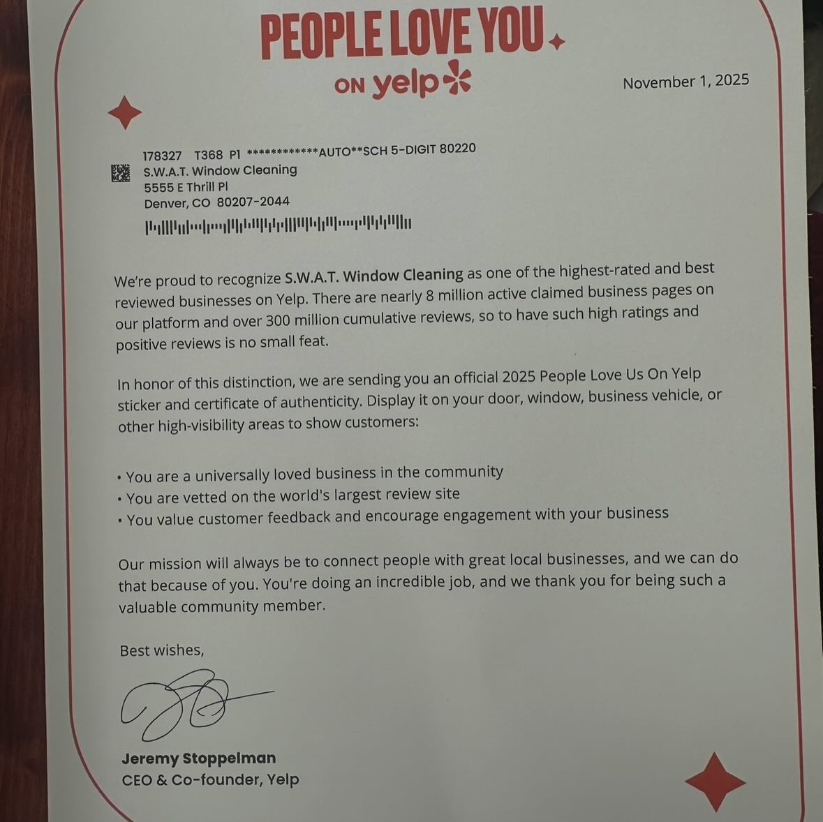 S.W.A.T. Window Cleaning Receives Yelp’s “People Love Us” Recognition for 2025