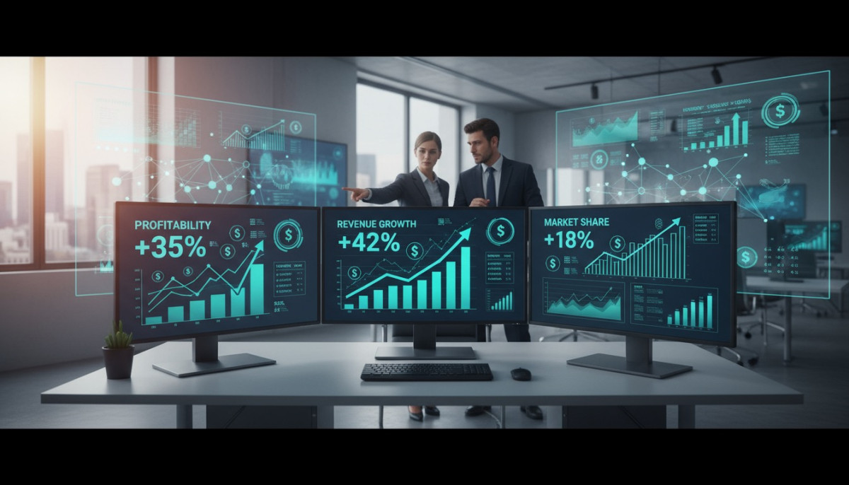 Business professionals analyzing profit margins and revenue growth from reselling a UCaaS platform.